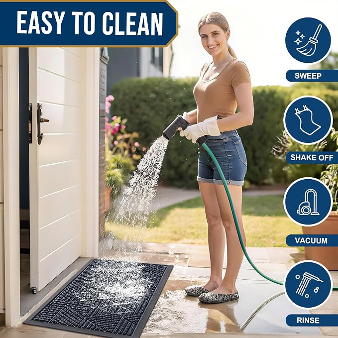 Smiry Front Door Mat Outside Entrance, Heavy Duty Sturdy Natural Rubber Doormat
