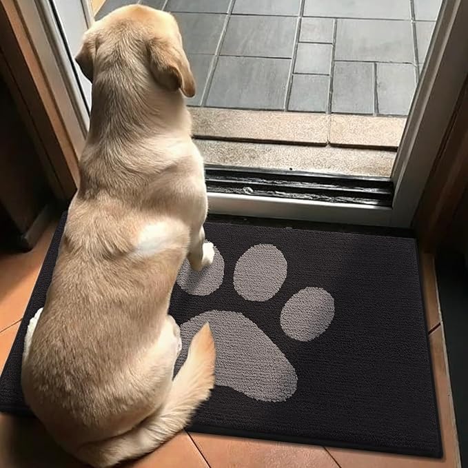 Buganda Dog Door Mat for Muddy Paws, Absorbent Dirt Trapper Non Slip Indoor Doormats, Washable Low-Profile Mat for Mud Dogs, Entryway Carpet for Inside Floor (36x24 Inches, Black and Grey)