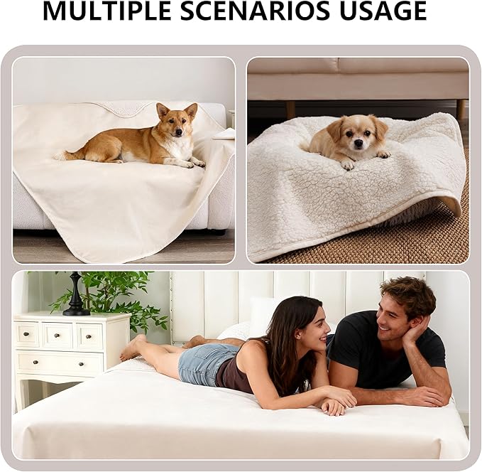 Waterproof Dog Blanket for Small Dog, Leak Proof Pet Couch Sherpa Throw Blankets for Cat, Reversible Sofa Bed Protector Machine Washable-25 x35,Beige