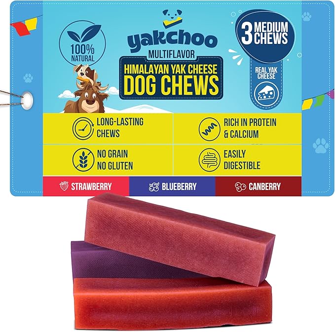 Himalayan Yak Chews for Dogs – Blueberry, Strawberry & Cranberry | Medium Bars 70g (Pack of 3) | 100% Natural, Long-Lasting, Protein & Calcium Rich Treats for All Breeds
