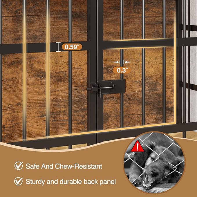 27.1" Dog Crate Furniture with Cushion and Wheels, Wooden Dog Kennel Indoor for Small Dogs, Farmhouse Pet Cage for Anxiety Dog, Rustic Brown (27.1" L x 17.9" W x 24.8" H)