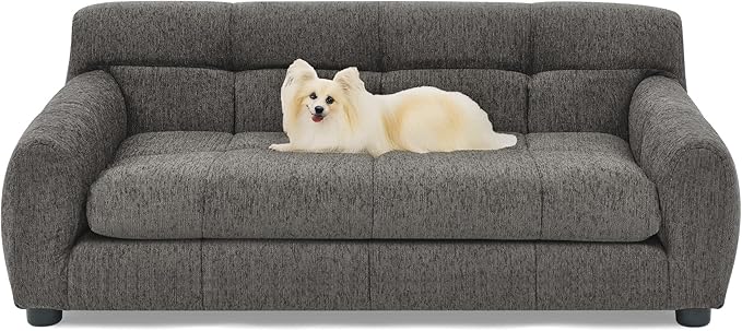 Soft and Comfortable Dog Couch Bed,Elevated Large Dog Sofa with Backrest and Armrestsmodern Rectangular pet Sofas,pet Furniture. Dry Cleanable Fabric Furniture for Medium and Large Dogs (Gray)