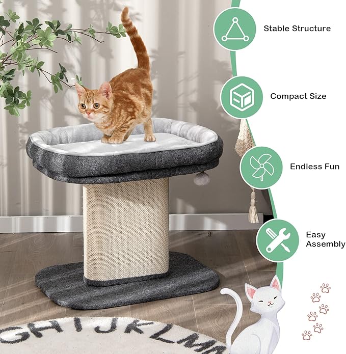 Tangkula Cat Tree for Indoor Cats, 2-Tier Cat Tower with Top Perch & Sisal Scratching Panel & Jingling Fur Ball Toy, Cozy Cat Bed with Scratching Post, Modern Small Kitten Activity Center (Grey)