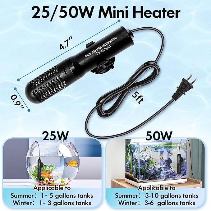 Orlushy 25W Small Submersible Aquarium Heater, Constant Temperature Betta Fish Tank Heater of 78℉for 1-6 Gallons Freshwater & Saltwater Tanks