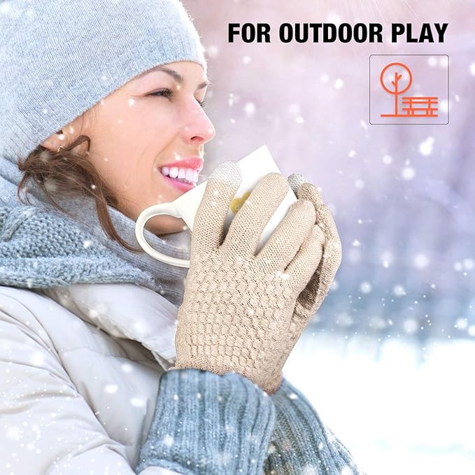 Geyoga 2 Pairs Women's Winter Touch Screen Gloves Soft Warm Fleece Lined Knit Elastic Cuff Winter Texting Gloves