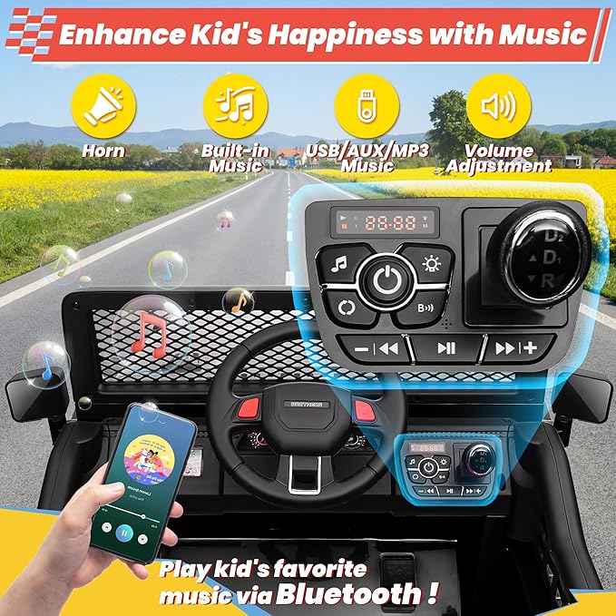 24V 4WD Ride on Truck Car w/800W Motors, Gift Flower, Remote Control, 2 Seaters, Light Bar, 3 Speeds, Pop Music, Power Four Wheels, 24 Volt Ride on Toy Car for Big Kids, Black
