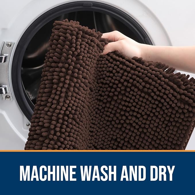 OLANLY Dog Door Mat for Muddy Paws 54x32, Absorbs Moisture and Dirt, Absorbent Non-Slip Washable Doormat, Quick Dry Chenille Mud Mat for Dogs, Entry Indoor Entryway Carpet for Inside Floor, Brown