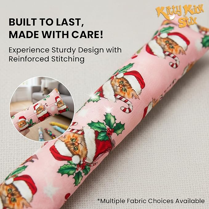 Kitty Kick Stix 11" Catnip Kicker Toy – Set of 2 | Handmade in USA | Interactive Cat & Kitten Toy | Packed with 100% Potent Catnip for All Breeds (Holiday (Set of 2))