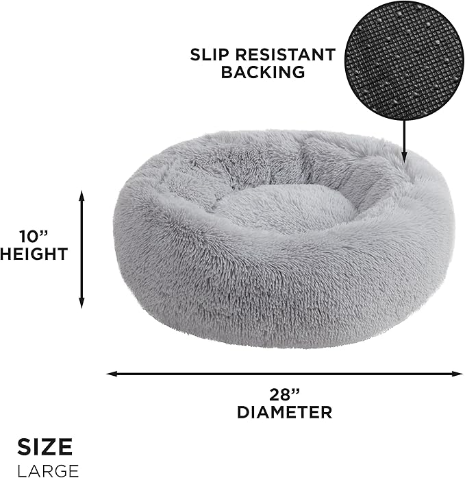 Juicy Couture Devon Faux Fur Large Gray Round Pet Bed for Dogs and Cats