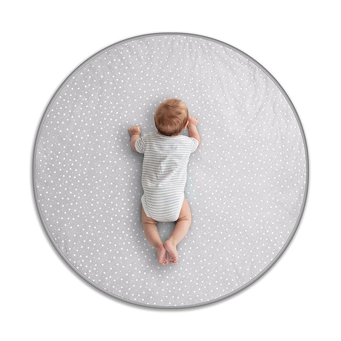 Byrd & Blume Round Baby Play Mat, Organic Cotton Soft Padded Nursery Floor Mat, Safe Hypoallergenic Baby Mat, Reversible, Foldable, Portable Infant Tummy Time Mat Fits Tents & Playpens (40"x40") Gray