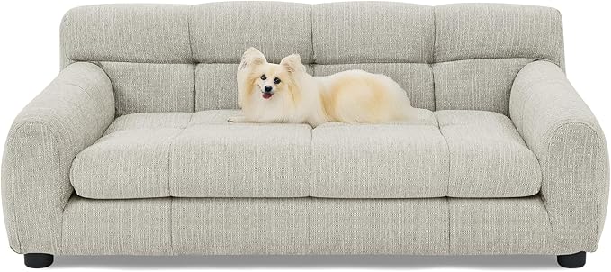 Soft and Comfortable Dog Couch Bed,Elevated Large Dog Sofa with Backrest and Armrestsmodern Rectangular pet Sofas,pet Furniture. Dry Cleanable Fabric Furniture for Medium and Large Dogs (Beige)