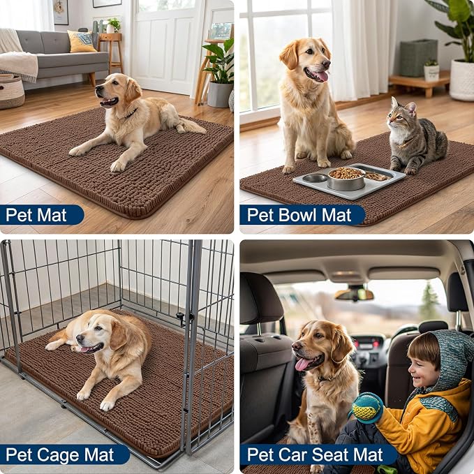 Smiry Dog Door Mat for Muddy Paws 71x46, Absorbent Dirt Trapper, Non-Slip