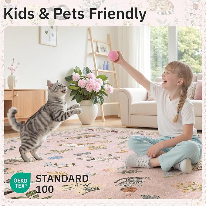 Soalmost Cat 8x10 Pink Area Rugs