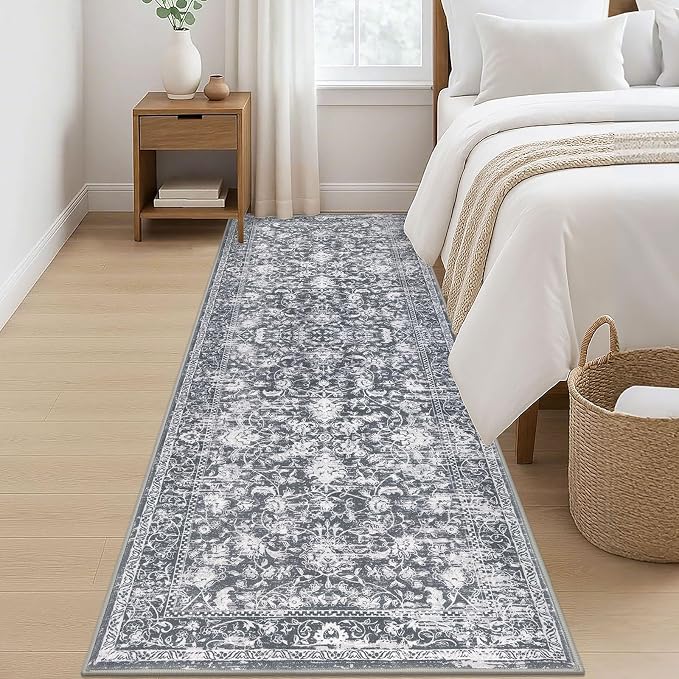 KILOCOCO Hallway Runner 3x8 Rug Runner Printed Vintage Floral Washable Kitchen