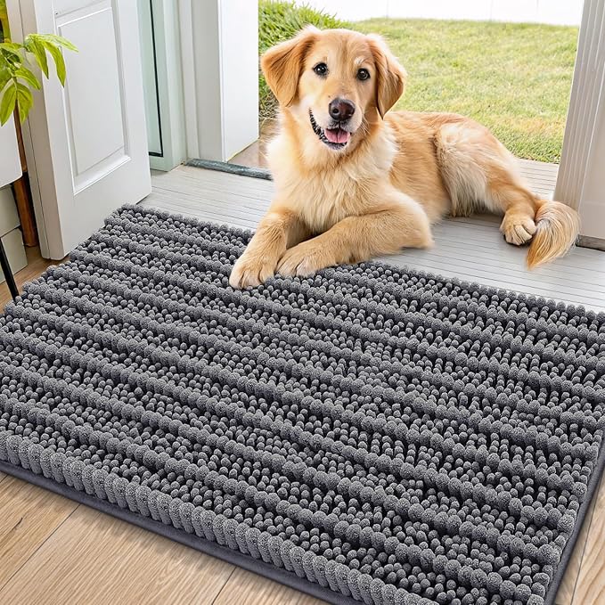 Smiry Dog Door Mat for Muddy Paws 36x24, Absorbent Dirt Trapper, Non-Slip