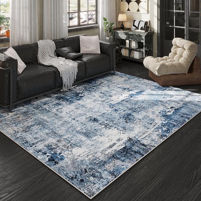 Rugcomf 4x6 Rug Washable Boho Soft Area Rug Abstract Pattern Non-Slip Faux Wool