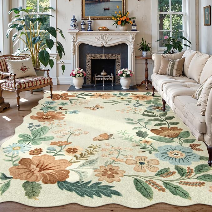 Lahome Floral 9x12 Area Rugs for Living Room Bedroom, Soft Washable Rugs 9x12