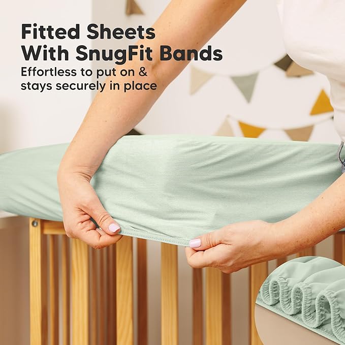 Waterproof Crib Mattress Protector Cover Fitted - 2-Pack Quiet Baby Crib Mattress Pad Sheets, 52" x 28" Soft Quilted Cotton Baby Sheet, Machine Washable, Easy Fit, Durable (Aloe/Quin)