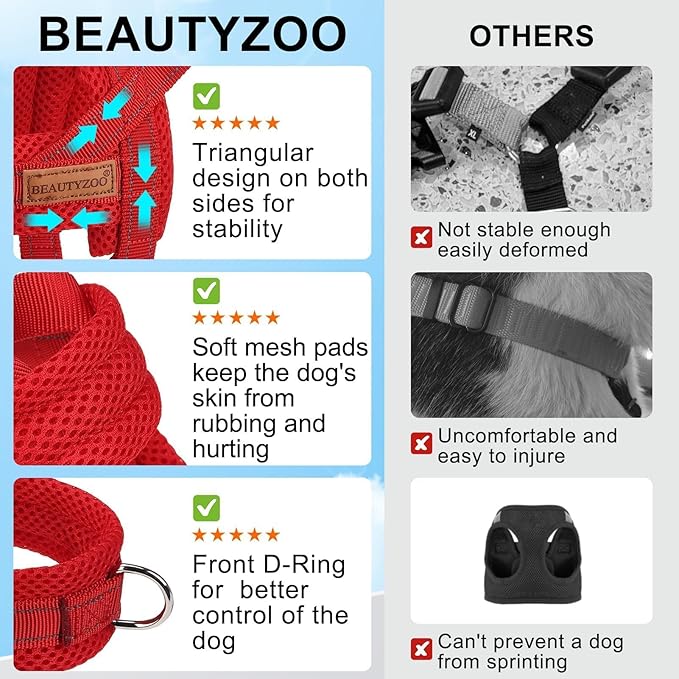 BEAUTYZOO Dog Harness for Small Dogs, No Pull Dog Harness and Leash Set, Soft Escape Proof Puppy Vest Harness with Handle, Reflective Lightweight Step in Harness for Girl Boy Dogs, Red XS