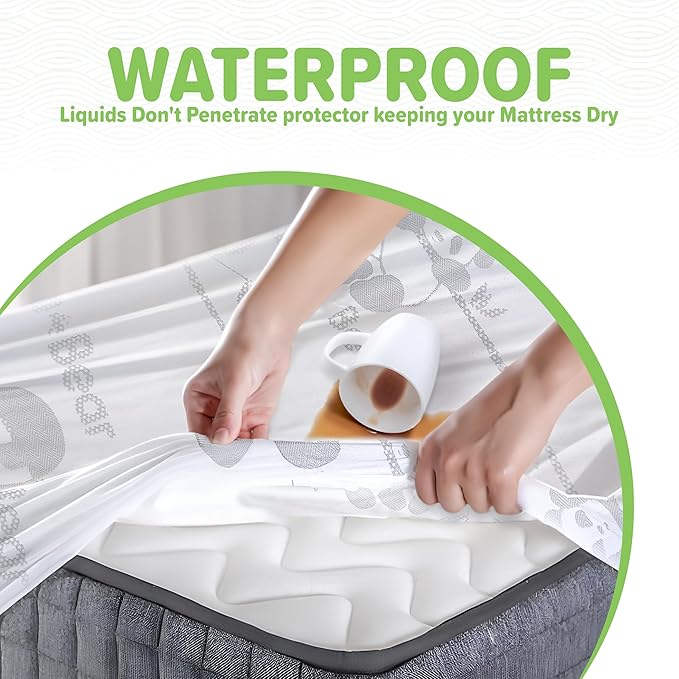 Premium Bamboo Crib Mattress Encasement Protector | Full Zipper Enclosure | Waterproof | Extra Soft | Enfused Charcoal for Odor Control | Fits Crib | Family Friendly, White