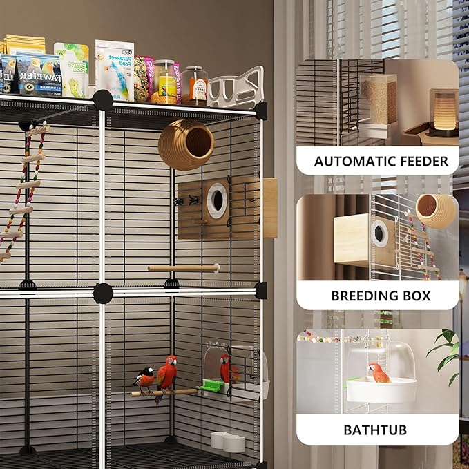 Large Parrot Cage with Acrylic Doors, 4 Casters, Perch & Feeder, Detachable Drawer, Ideal for Cockatiels, Budgies, Conures, Indoor/Outdoor Use – Spacious White Birdcage(White,36 * 36 * 106)
