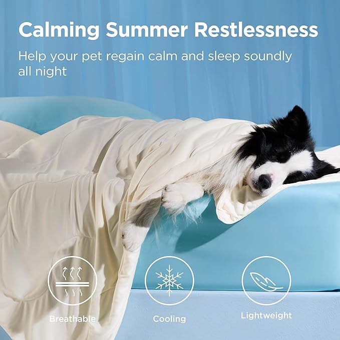 Bedsure Cooling Blanket for Small Dogs with Breathable Air-Core Fill Q-MAX>0.4 - Dog Cooling Mat Soft, Lightweight Pet Cat Throw Cold Blanket Washable for Summer, Beige, 25x35