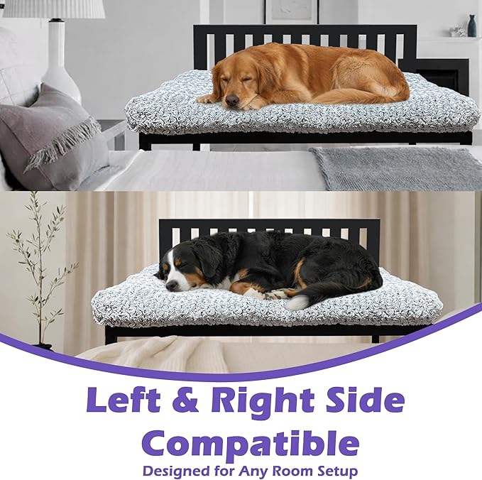 Beside Dog Bed,Adjustable Height Dog Bunk Beds,47''x 31'' Metal Dogs Bed Frame with Cushion,X-Large