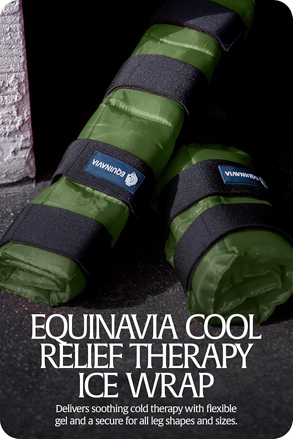 Equinavia Cool Relief Therapy Ice Boots Leg Wraps for Horses, Gel Pack with Adjustable Straps | 16.5" x 15.5" Single - Green - Single - One Size