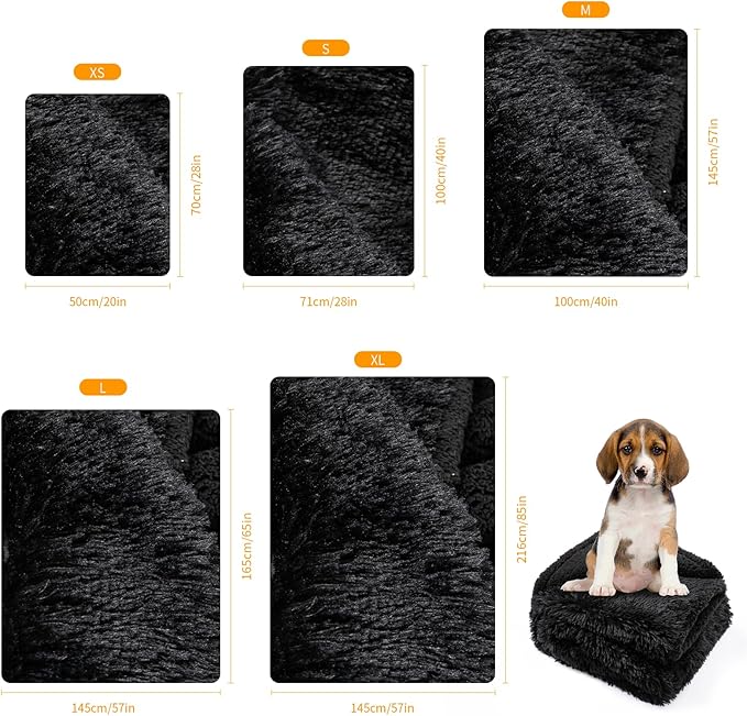 Black Pet Calming Couch Throw Blankets for Dogs Waterproof Dog Blanket Fluffy Long Faux Fur for Little Dog Cat Puppy Mat Washable(Black,XS-28 * 20in)