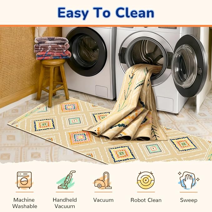 BESTSWEETIE Area Rug 6x9 Rug Machine Washable Non-Slip Low Pile Print Pattern