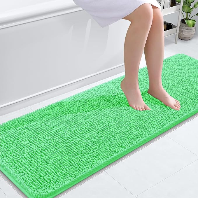 OLANLY Bathroom Runner Rugs 59x20, Soft Absorbent Chenille Bath Rugs, Rubber