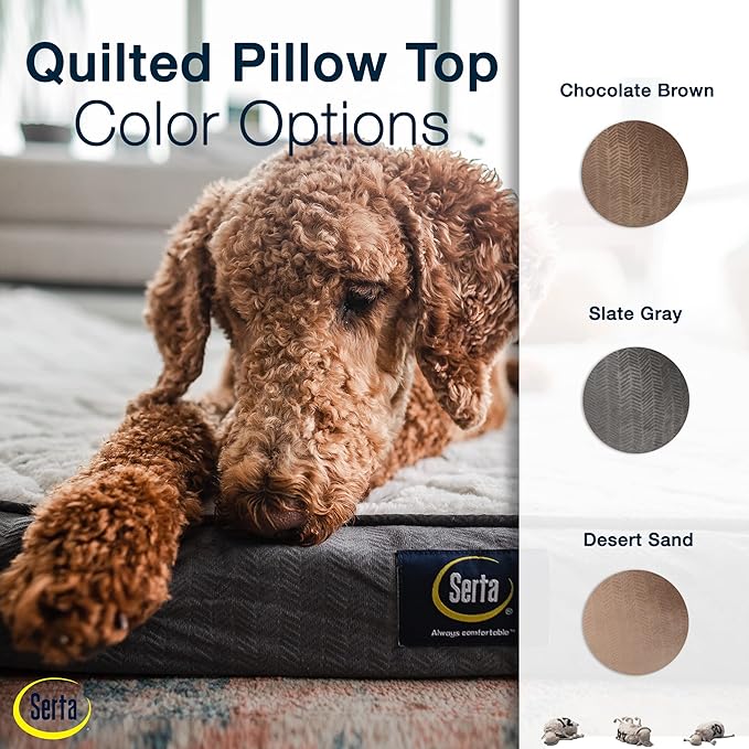 Serta Orthopedic Quilted Pillow Top Dog Bed for Pets – Slate Gray (X-Large)