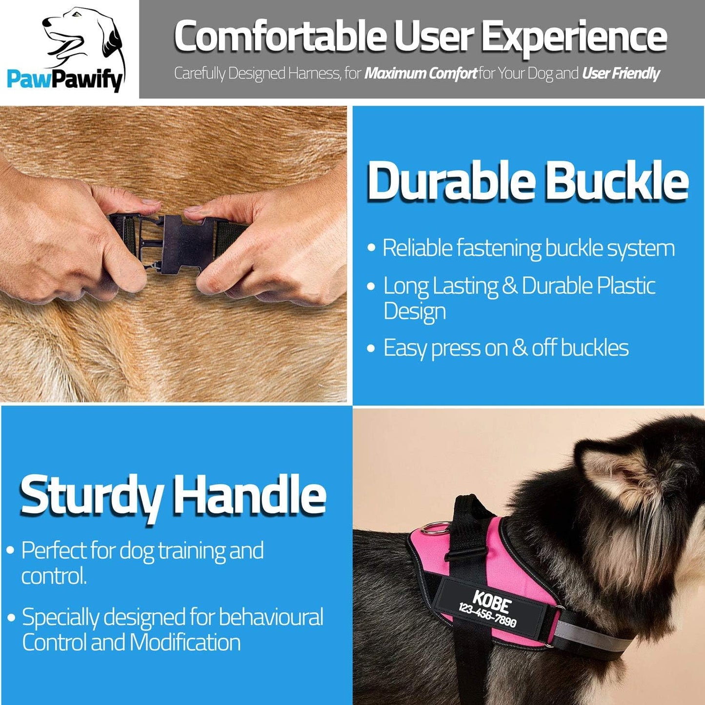 PawPawify Custom No Pull Dog Harness with Name and Phone Number, Heavy Duty Personalized Pet Vest to Prevent Tugging, Pulling, or Choking, Training and Walking (Red, XS (5-9LBS))