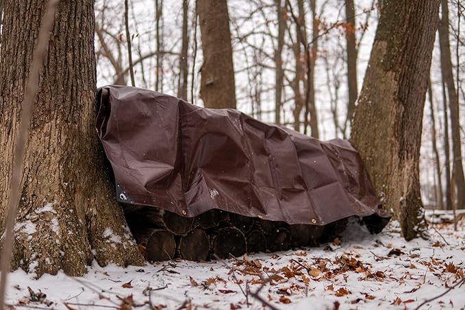WHITEDUCK Super Heavy Duty Poly Tarp Cover 16 Mil & 10 Mil with Grommets and Reinforced Edges (Brown, White & Silver Black) (Brown- 16 Mil, 30' x 40')