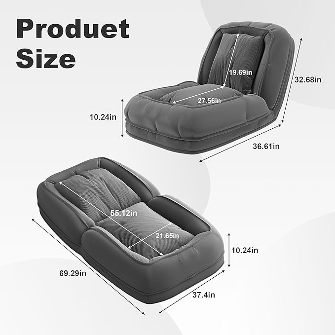 Oversized Human Dog Bed for Adult, Foldable Giant Human Pet Bed with 2 Soft Pillows, Large Sized Dog Sofa with 5 Adjustable Position for Humans, Metal Frame & Corduroy (Grey)