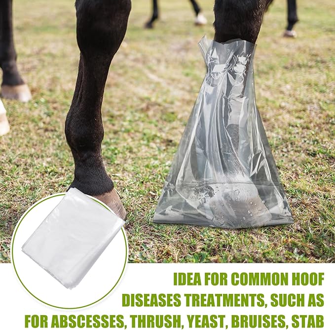 20 Pcs Disposable Soak Boot Hoof with 1 Roll of Adhesive Tape Horses Soaking Boot Bag Equine Soaker Sack for Thrush Bacterial Infection Treating Hooves Care Liquid Treatment Equine Donkey Draft