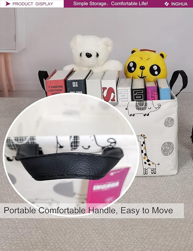 Rectangular Storage Basket Fabric Organizer Bin for Toys,Books,Clothes,Gifts,Pets-Perfect for Home,Office,Nursery,Dorm,Shelf(Rec-Animals)