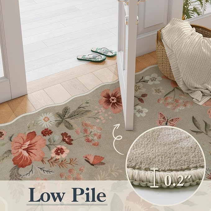 Lahome Floral Washable Kitchen Rug, Ultra-Thin Fall Door Mat, Indoor Entrance