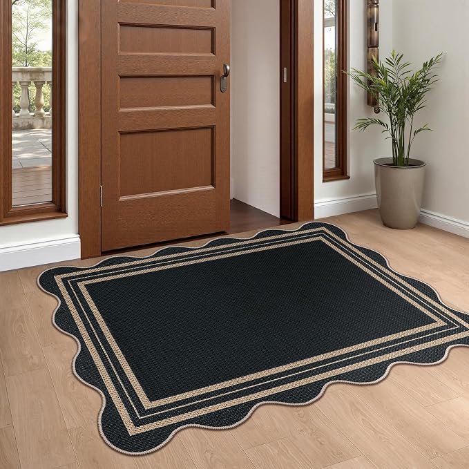 Easy Jute Black Front Door Mat, 2.6x4 Washable Entryway Rug Non Slip Small