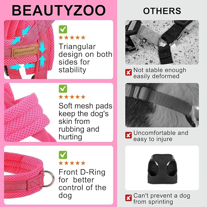 BEAUTYZOO Dog Harness for Small Dogs, No Pull Dog Harness and Leash Set, Soft Escape Proof Puppy Vest Harness with Handle, Reflective Lightweight Step in Harness for Girl Boy Dogs, Pink S