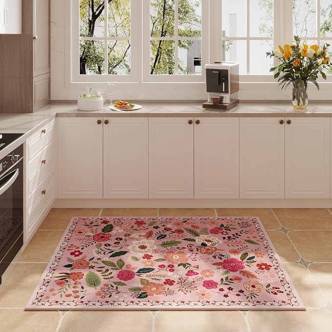 Rugcomf Door Mat Indoor Entrance 2x3 Rug Machine Washable Boho Floral Small