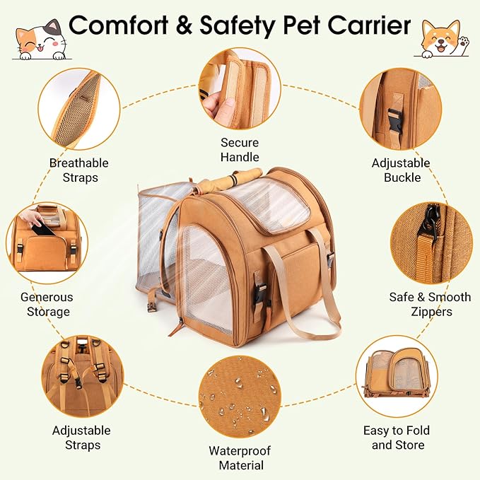 Expandable Carrier Backpack for Big Cats Small Dogs, Airline Approved Pet Carrier Backpack,Foldable Breathable Travel Backpack, Portable Pet Carrier Backpack with Safety Leash, Holds Up to 18 Lbs