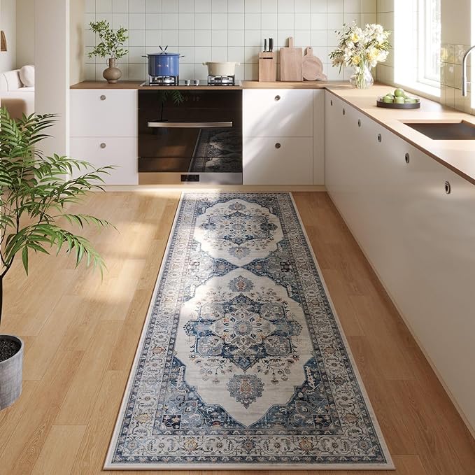 Rugcomf Vintage Medallion Kitchen Rugs Non Slip Washable 2'7"x8'