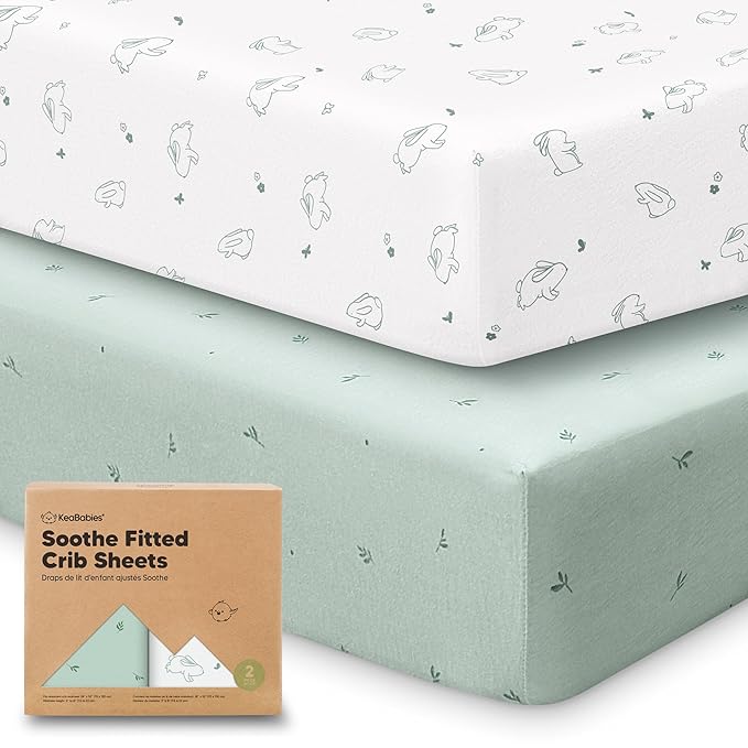 KeaBabies 2-Pack Organic Crib Sheets for Boys, Girls - 52x28 Fitted Crib Mattress Sheet Neutral, Breathable Jersey Cotton Cover for Baby Bed, Toddler Mattress, Soft & Cute Prints (Bunnies)