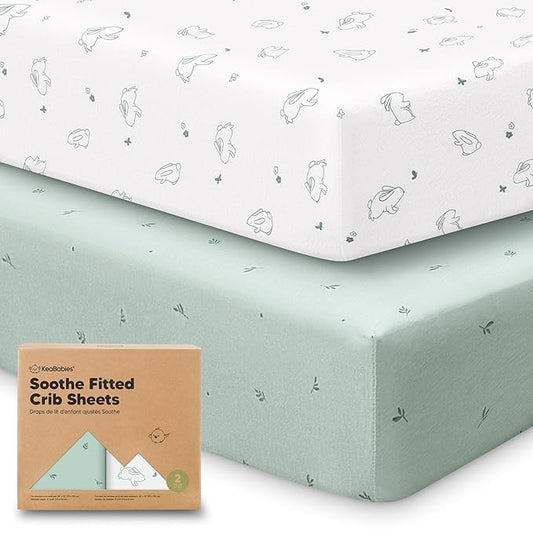 KeaBabies 2-Pack Organic Crib Sheets for Boys, Girls - 52x28 Fitted Crib Mattress Sheet Neutral, Breathable Jersey Cotton Cover for Baby Bed, Toddler Mattress, Soft & Cute Prints (Bunnies)
