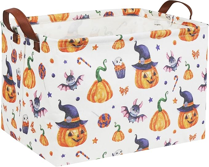 HIYAGON Rectangular Halloween Basket Trick or Treat Basket for Kids Boys and Girls Pumpkin Candy Box for Halloween Parties Cute Storage Bin Organizer Box Room Decor(Pumpkin)