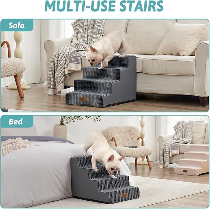 Dog Stairs for Small Dogs, 17.7" Extra Wide Right-Angle Pet Stairs for Couch and Beds, Anti-Slip Dog Steps for Old Cats and Lowrider, 17.7x23.6x17.7 inch, Dark Grey