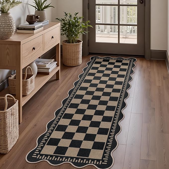 Checkered 2x6 Kitchen Runner Rug, Washable Rugs