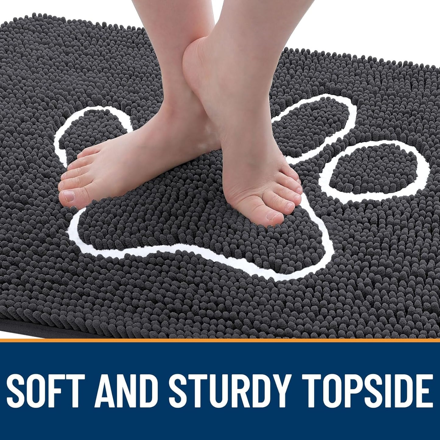 OLANLY Door Mat for Muddy Dog Paws 70x46, Ultra Absorbent Chenille Mud Doormat with Paw Print Design, Non-Slip Washable Doormat for Indoor Entryway, Quick-Dry Pet Bed Mats for Dirty Dogs, Dark Grey