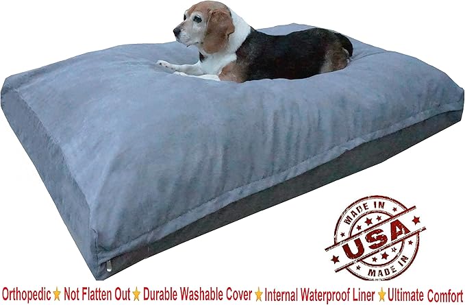 Dogbed4less Medium Memory Foam Dog Bed Pillow with Orthopedic Comfort, Waterproof Liner and Grey Microsuede Pet Bed Cover 37X27 Inches